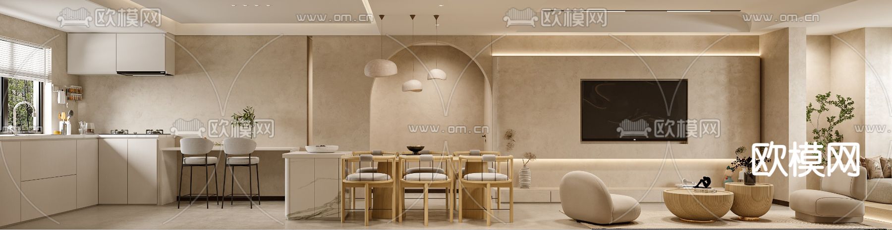 北欧客厅 餐厅3d模型下载（渲染图2）