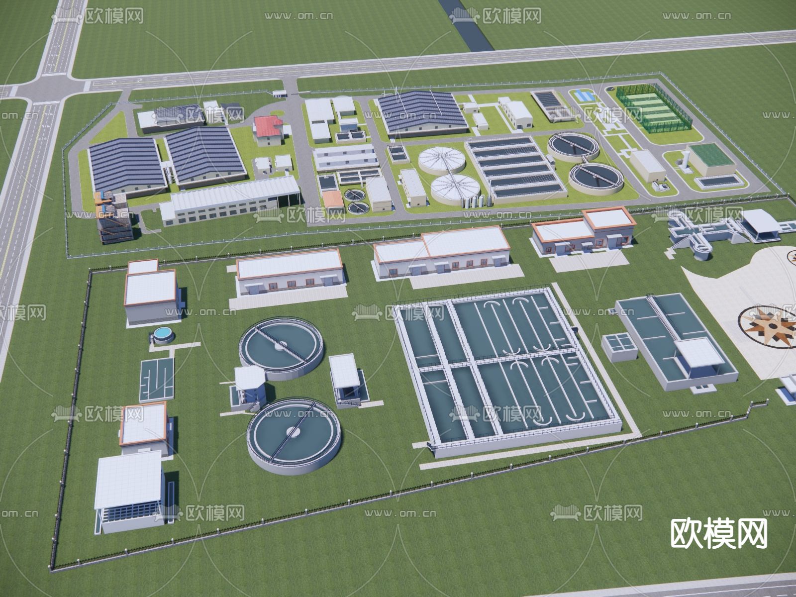 工业污水处理厂鸟瞰su模型下载（渲染图1）