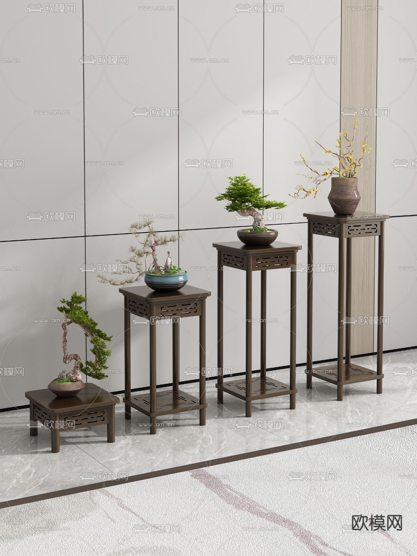 松树盆栽 盆景 花架3d模型下载_ID14140915_3dmax免费模型-欧模网