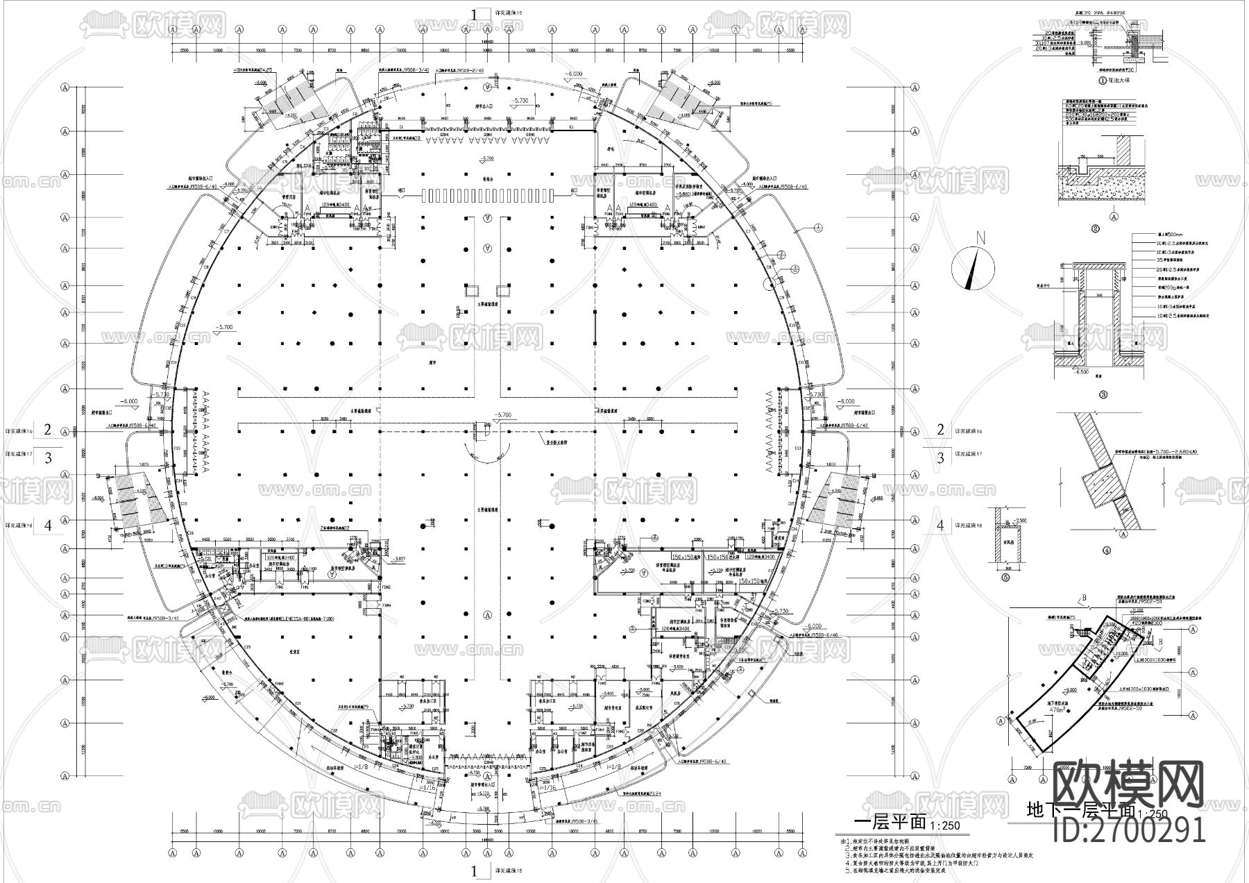 四层大型体育馆建筑cad施工图下载（渲染图6）