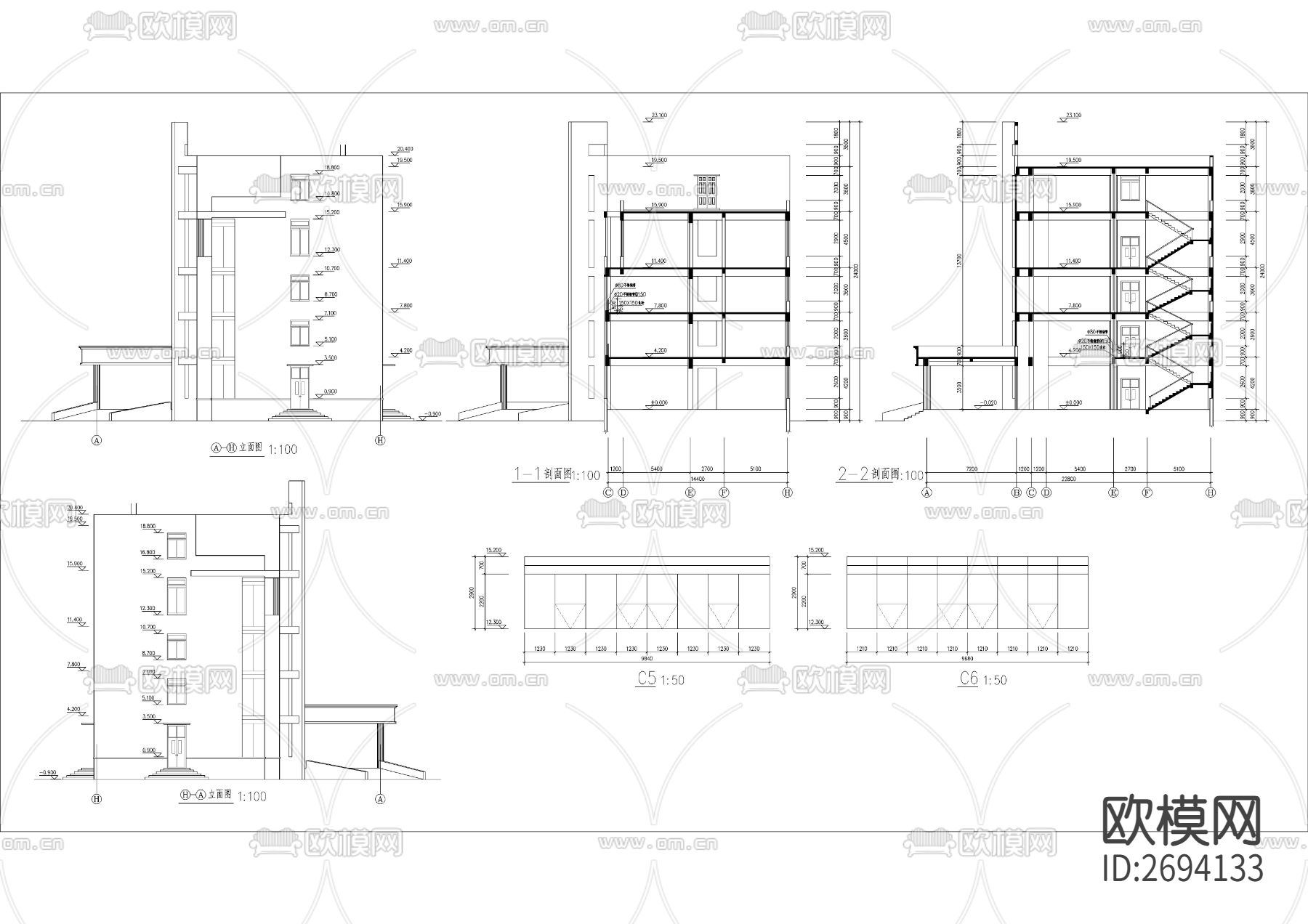 五层办公楼建筑cad施工图下载（渲染图7）