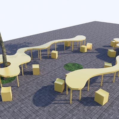  现代户外座凳su模型 