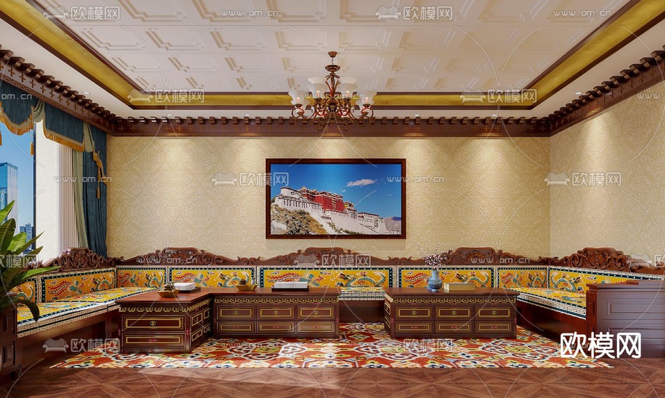 藏式客厅3d模型下载(渲染图4)