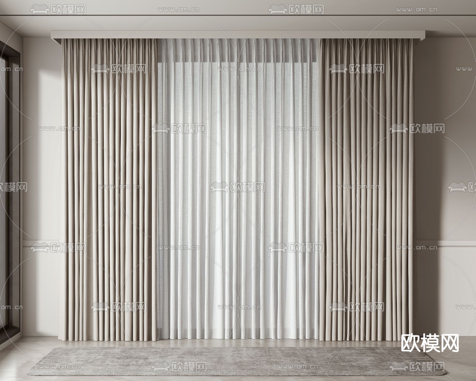 素色窗帘 窗纱3d模型下载