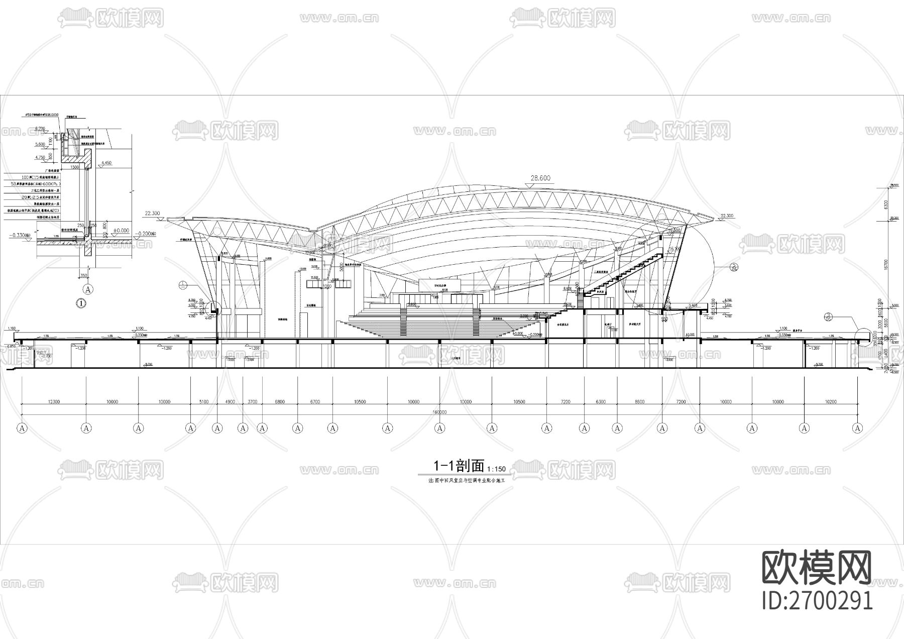 四层大型体育馆建筑cad施工图下载（渲染图3）