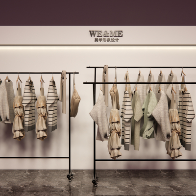  服饰展示架 落地衣架su模型 