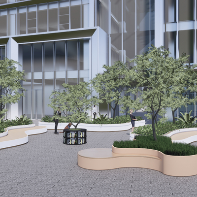  弧形树池  户外座凳su模型 