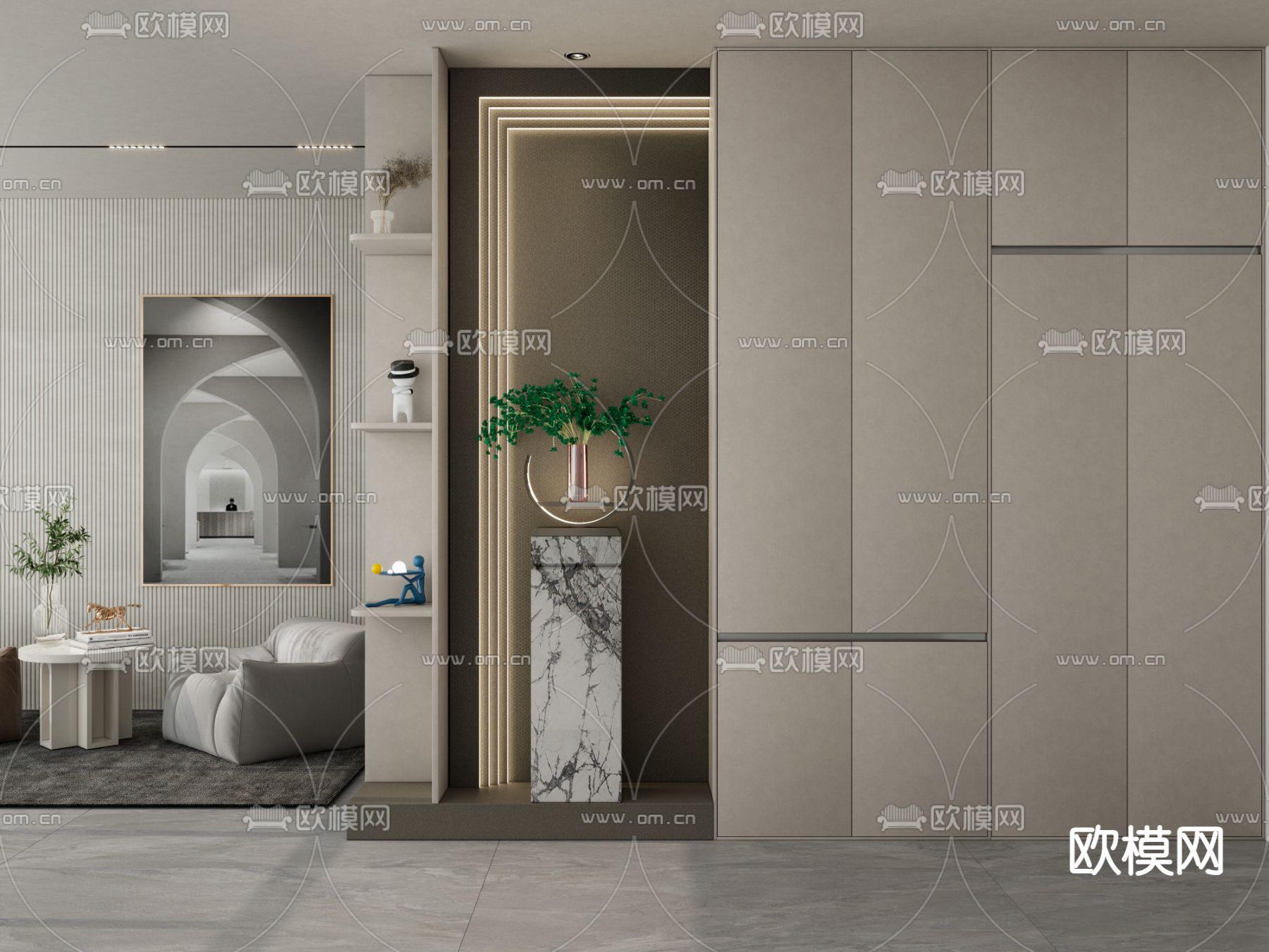 奶油风玄关 隔断su模型下载（渲染图1）