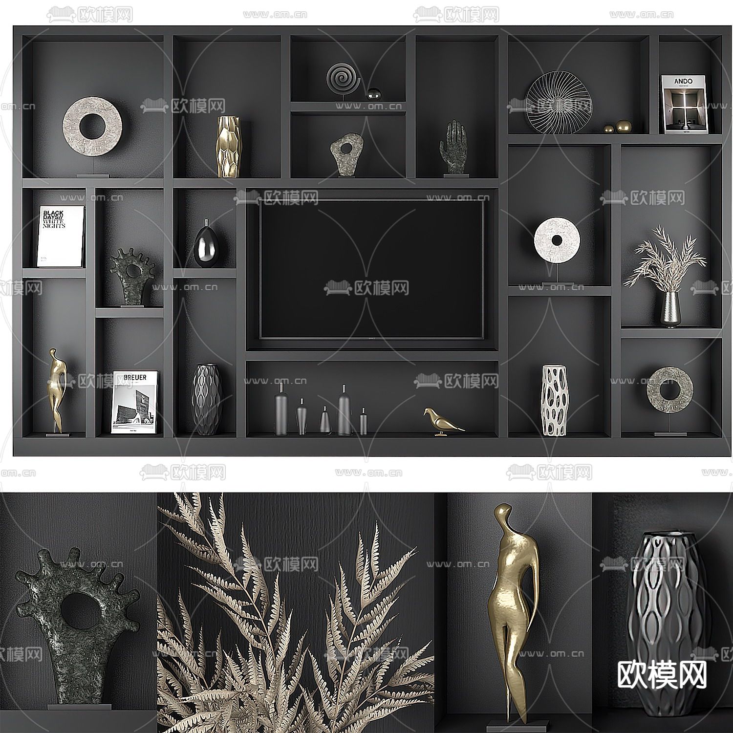 暗黑风 电视背景3d模型下载（渲染图1）