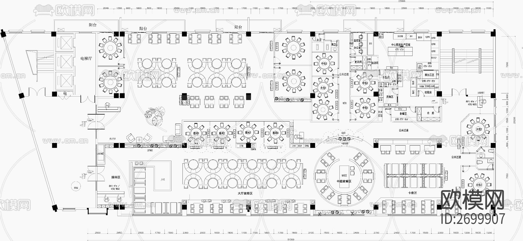 川菜馆餐厅cad平面图下载（渲染图2）