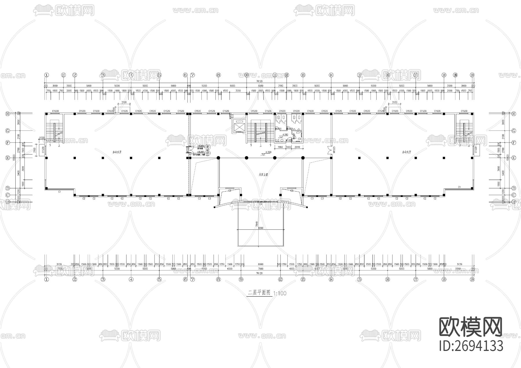 五层办公楼建筑cad施工图下载（渲染图1）