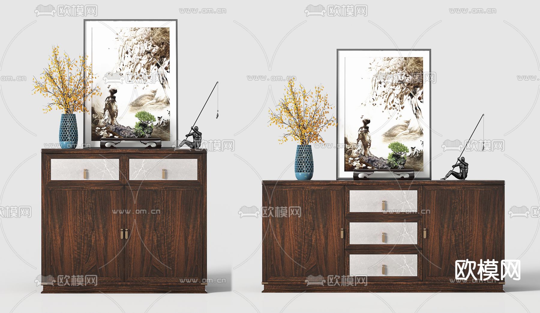 新中式边柜 斗柜3d模型下载