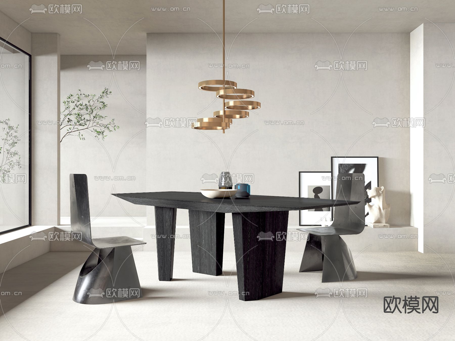 高级灰餐桌椅3d模型下载