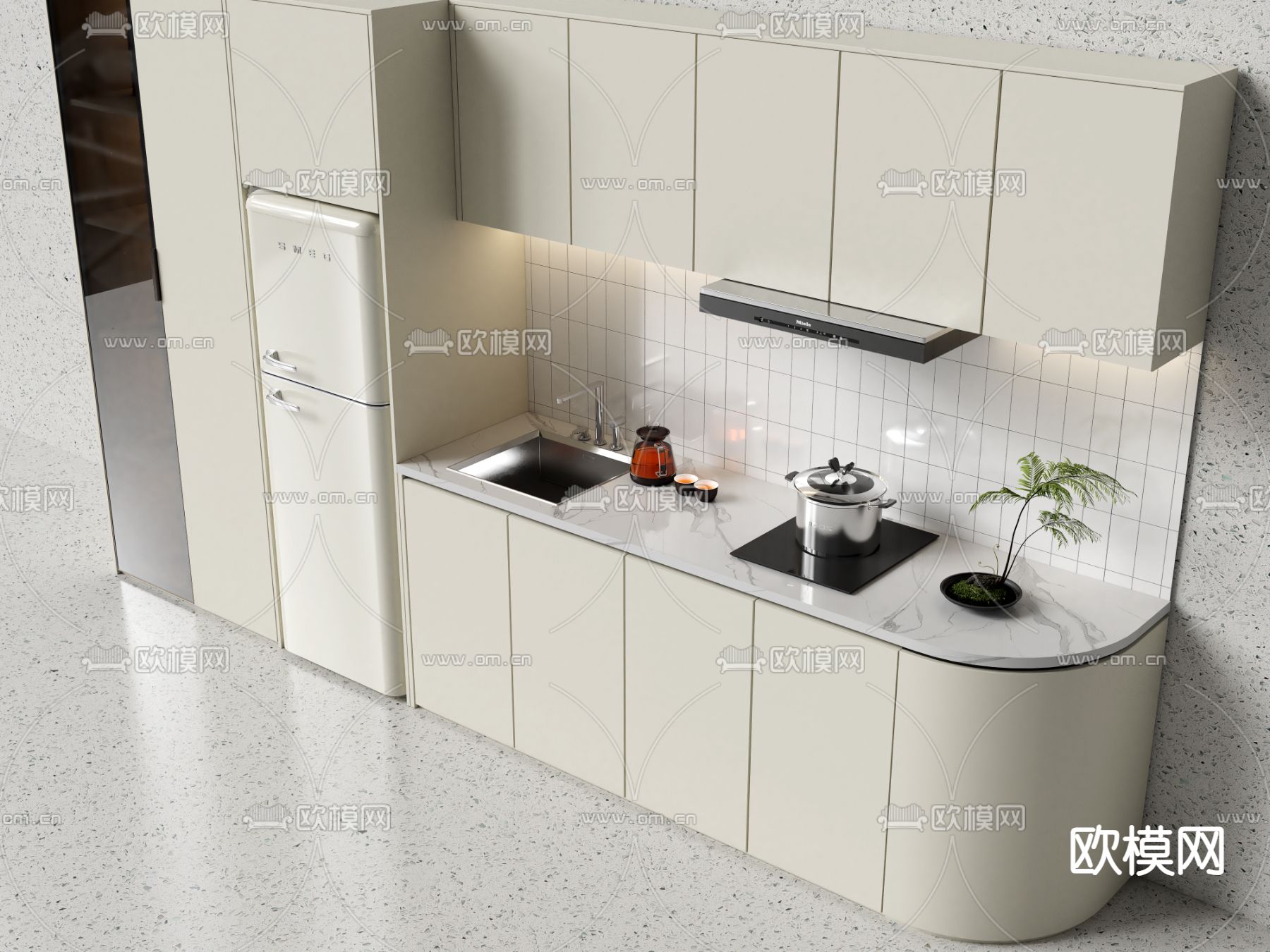 奶油风橱柜3d模型下载（渲染图2）