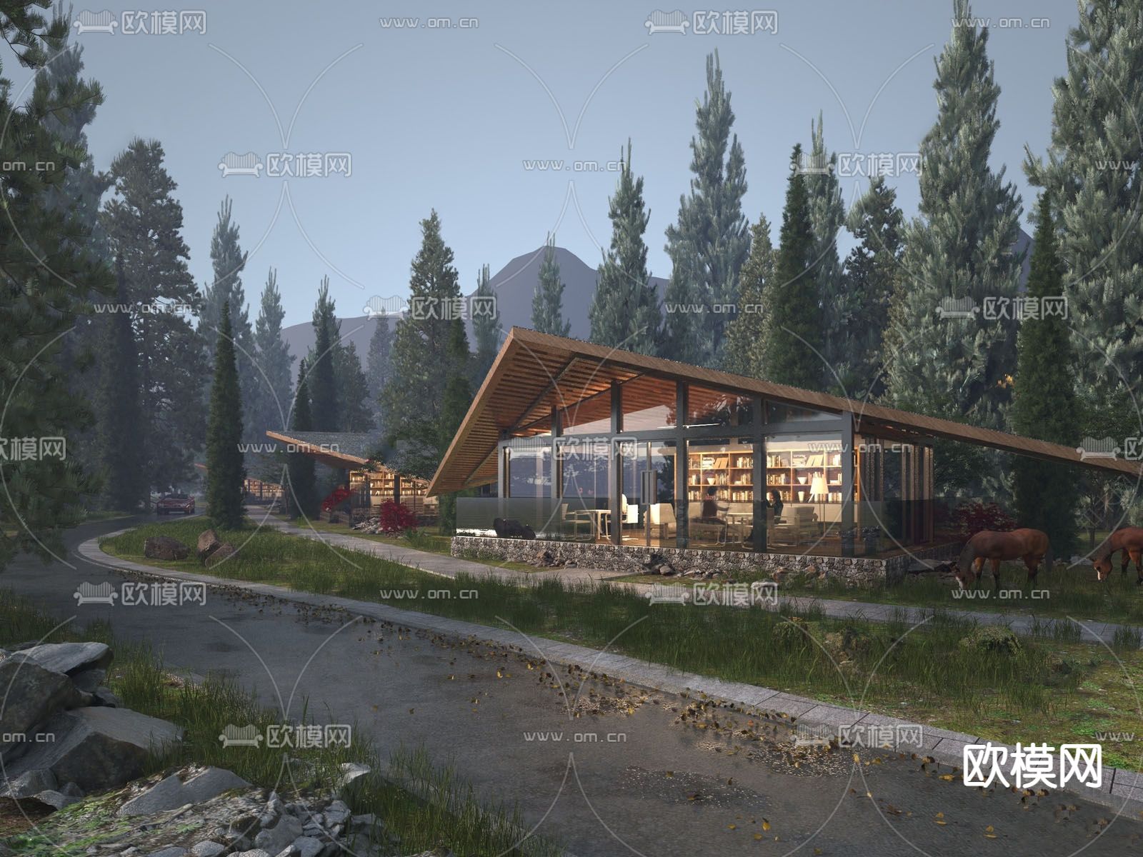 现代森林民宿su模型下载（渲染图1）