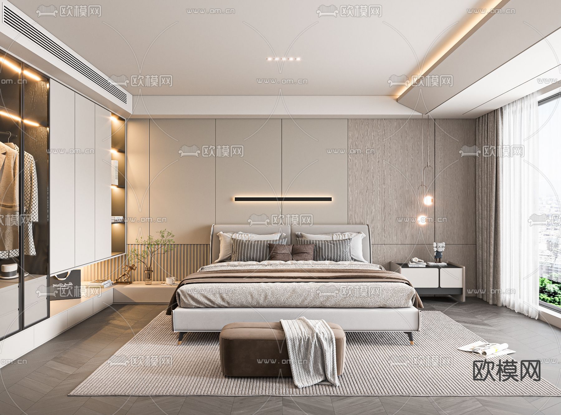 现代卧室 主人房3d模型下载