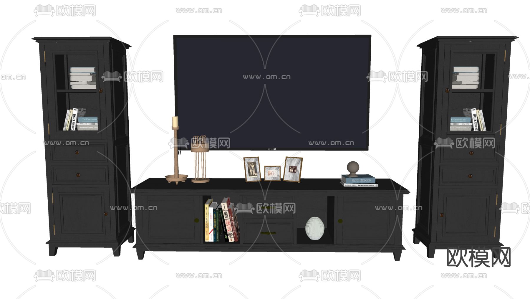 简欧电视柜su模型下载（渲染图2）