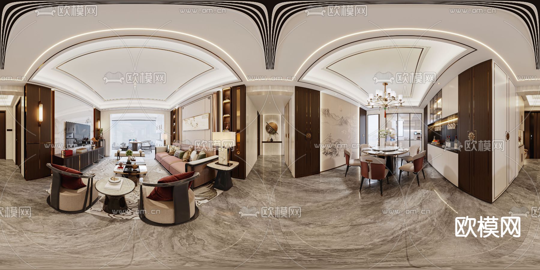 新中式客餐厅cr全景3d模型