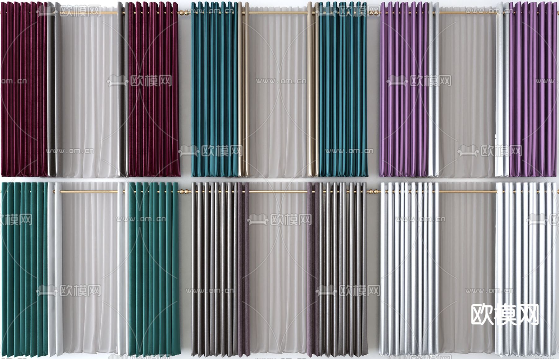 窗帘 窗纱 窗帘杆3d模型下载