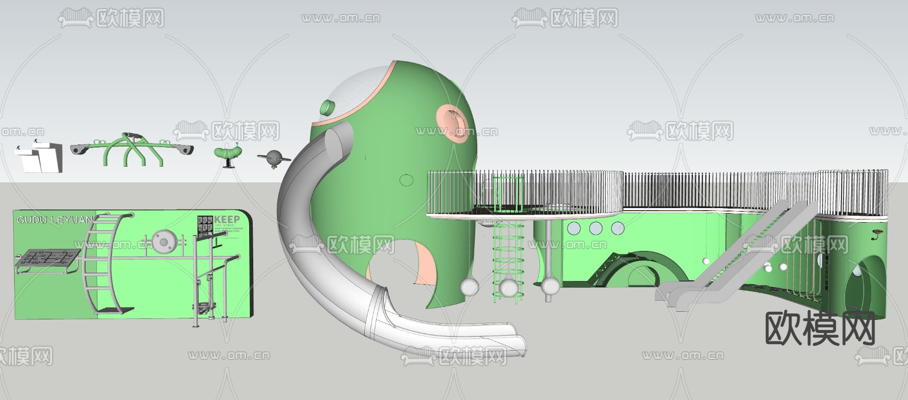 儿童器械 滑梯 跷跷板su模型下载（渲染图2）