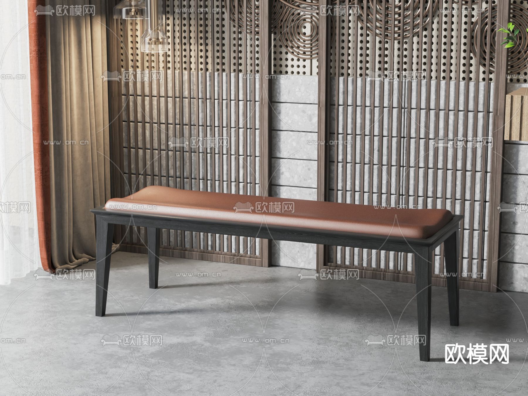 新中式长凳su模型下载（渲染图1）