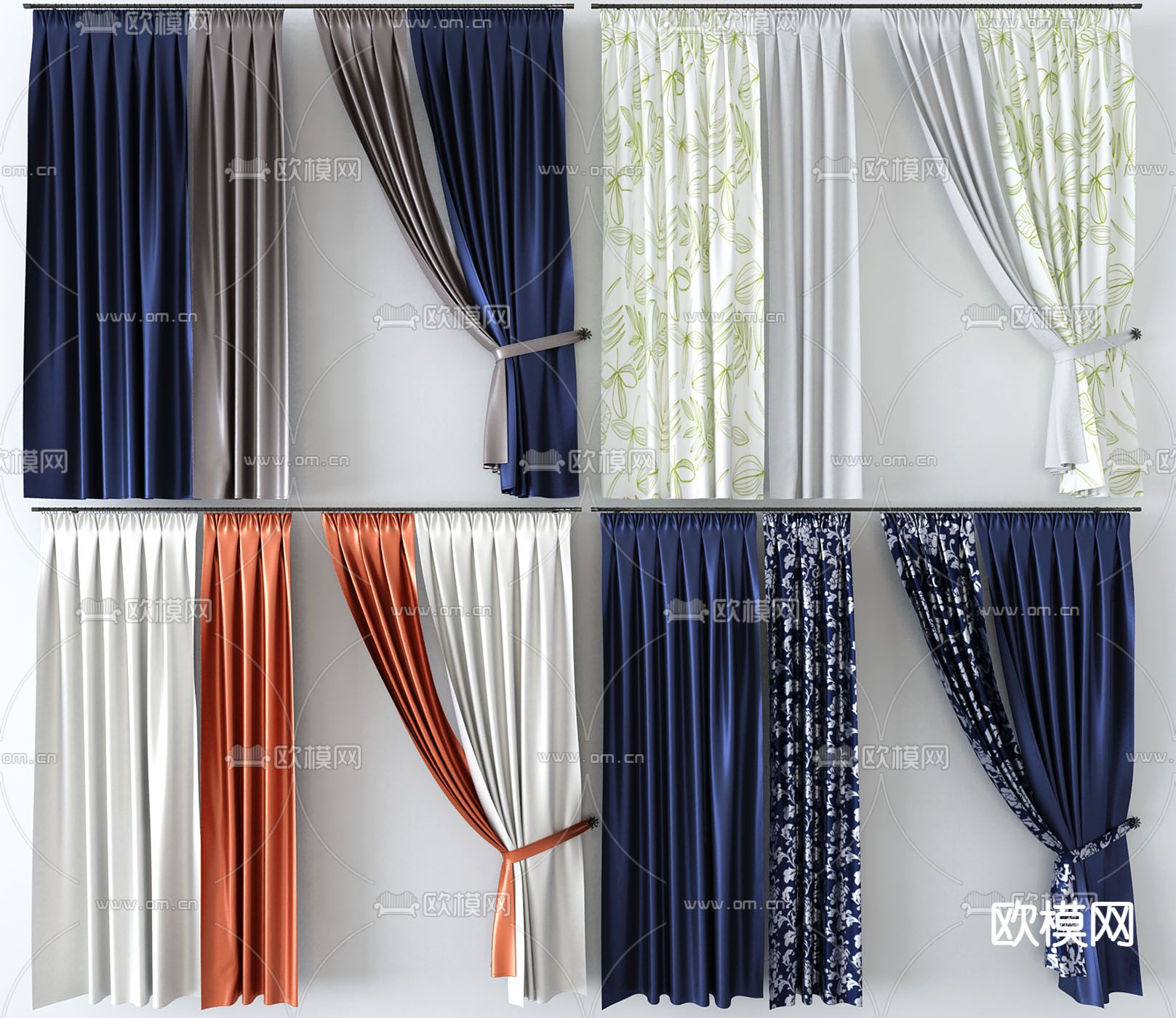 窗帘 窗纱 窗帘杆3d模型下载