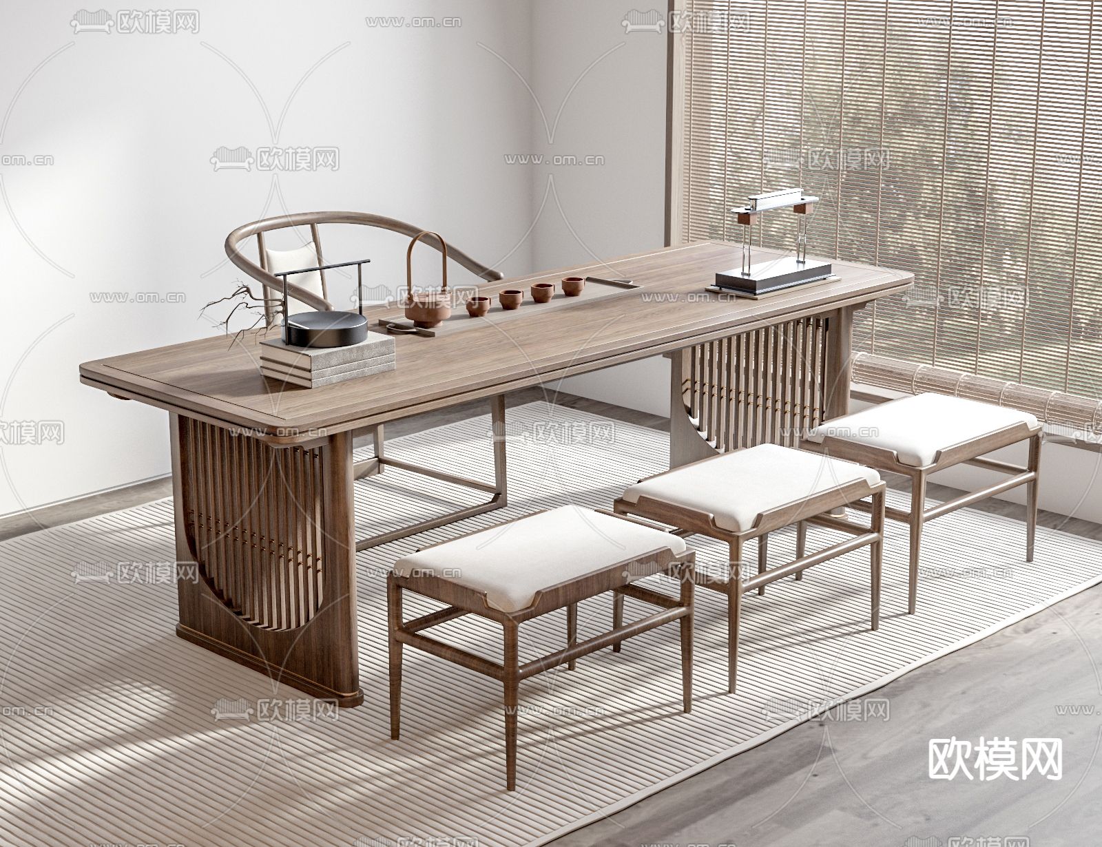 新中式茶桌 茶台3d模型下载