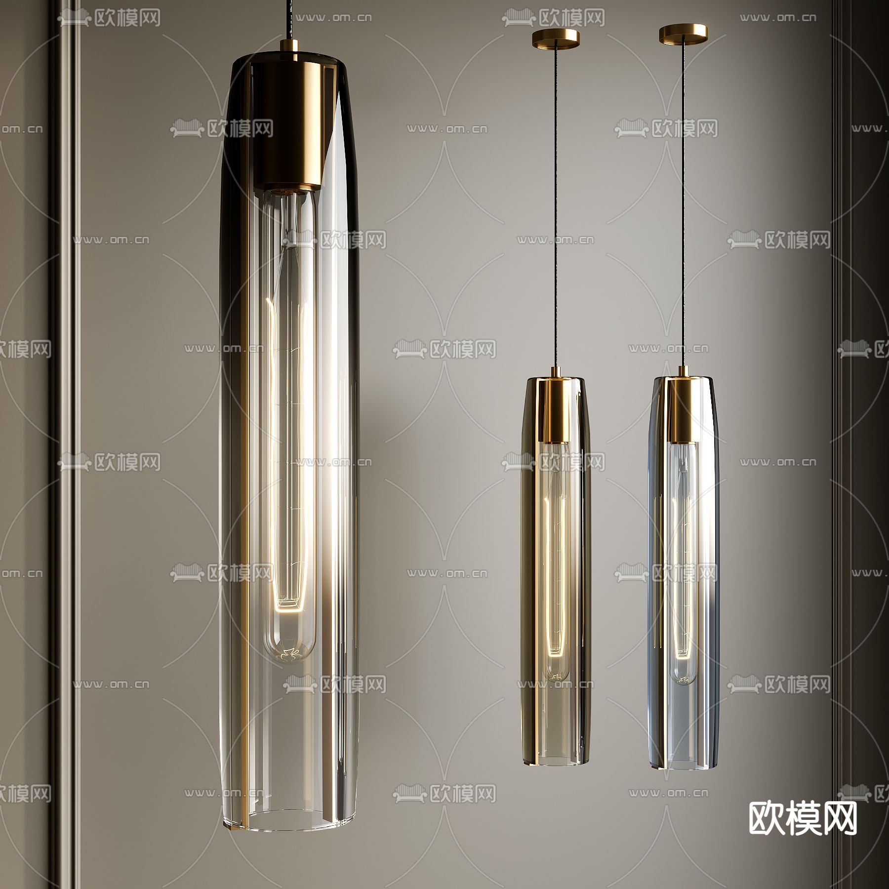 现代玻璃吊灯su模型下载（渲染图1）