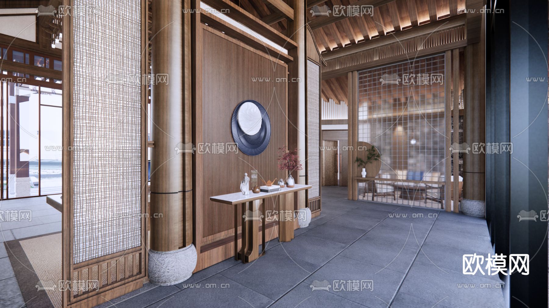 新中式酒店大堂su模型