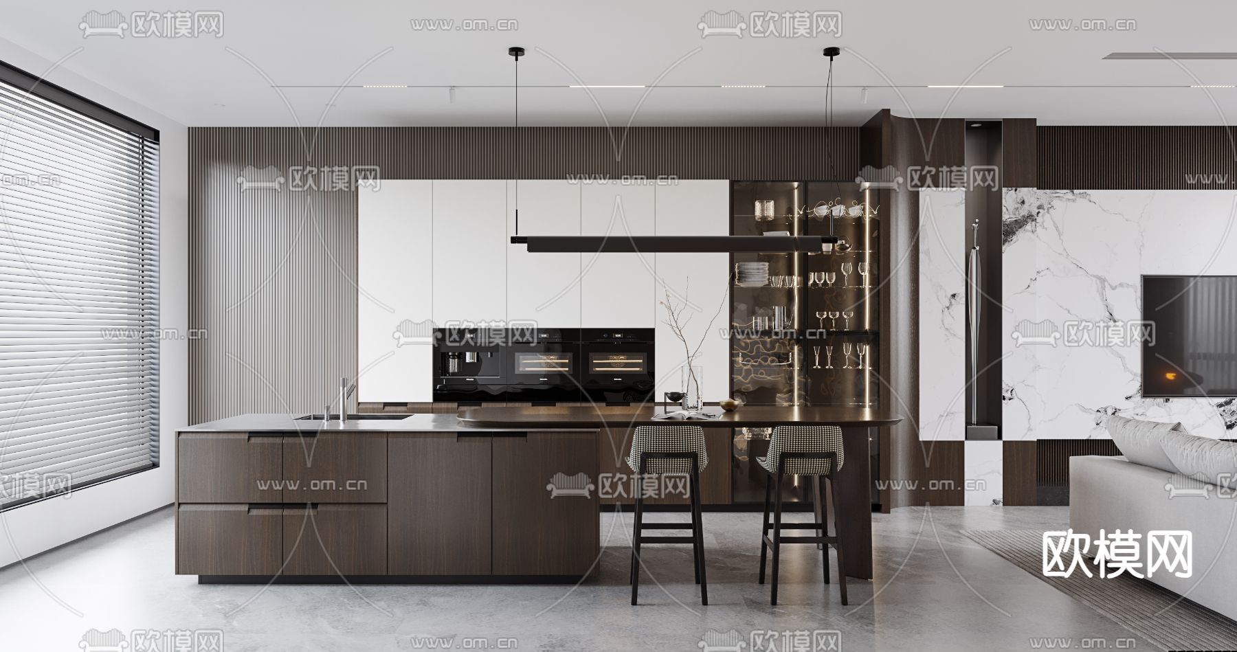 高级灰客餐厅3d模型下载（渲染图4）