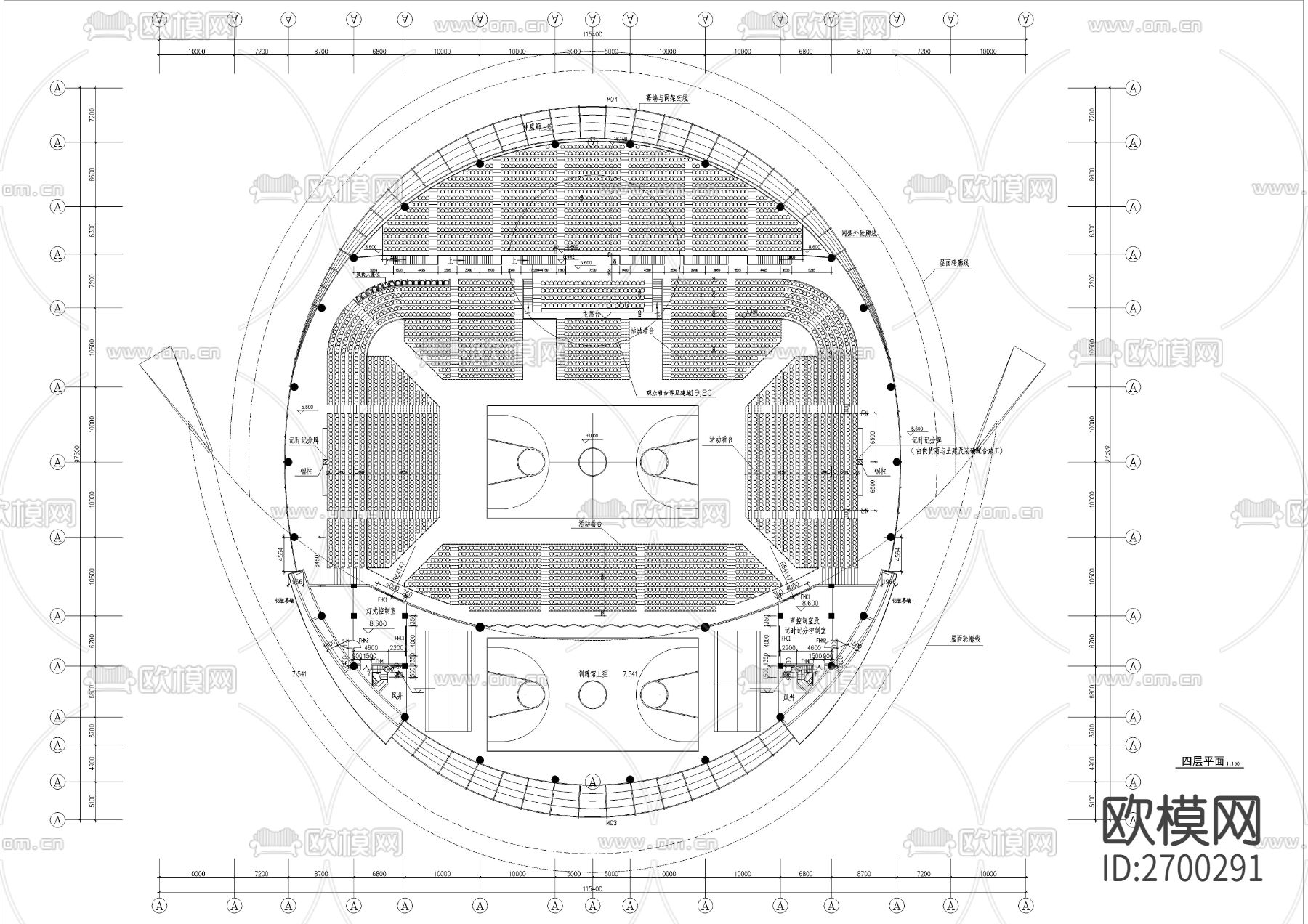 四层大型体育馆建筑cad施工图下载（渲染图8）