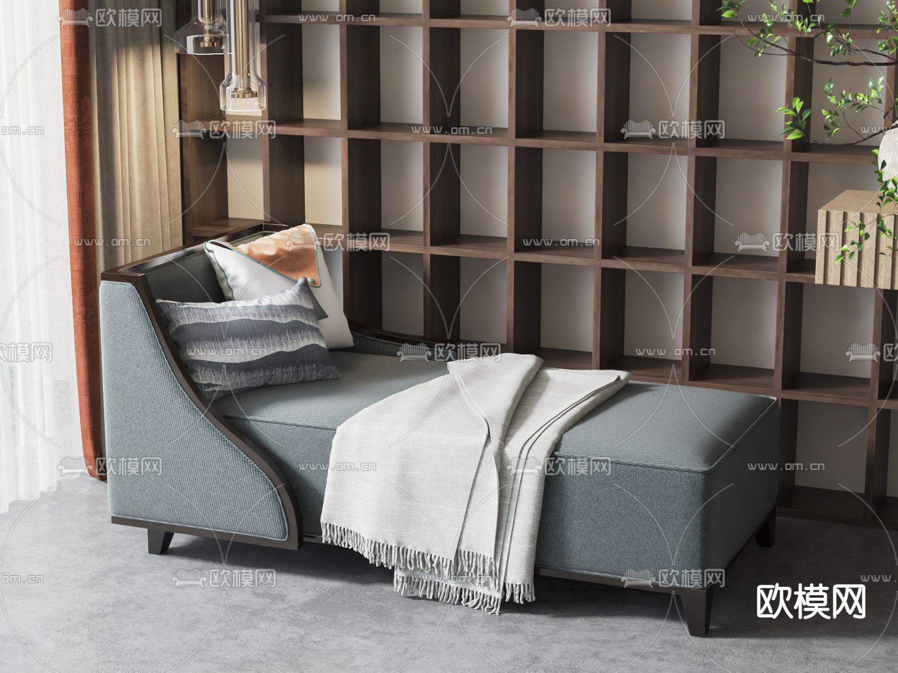 新中式贵妃椅su模型下载（渲染图1）