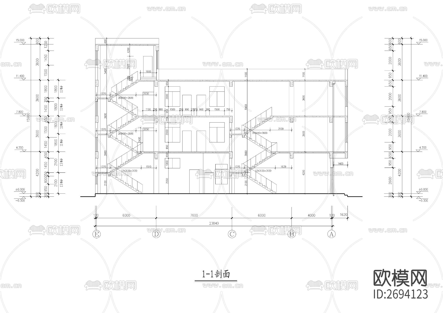 合院型带商业民舍全套建筑cad施工图下载（渲染图7）