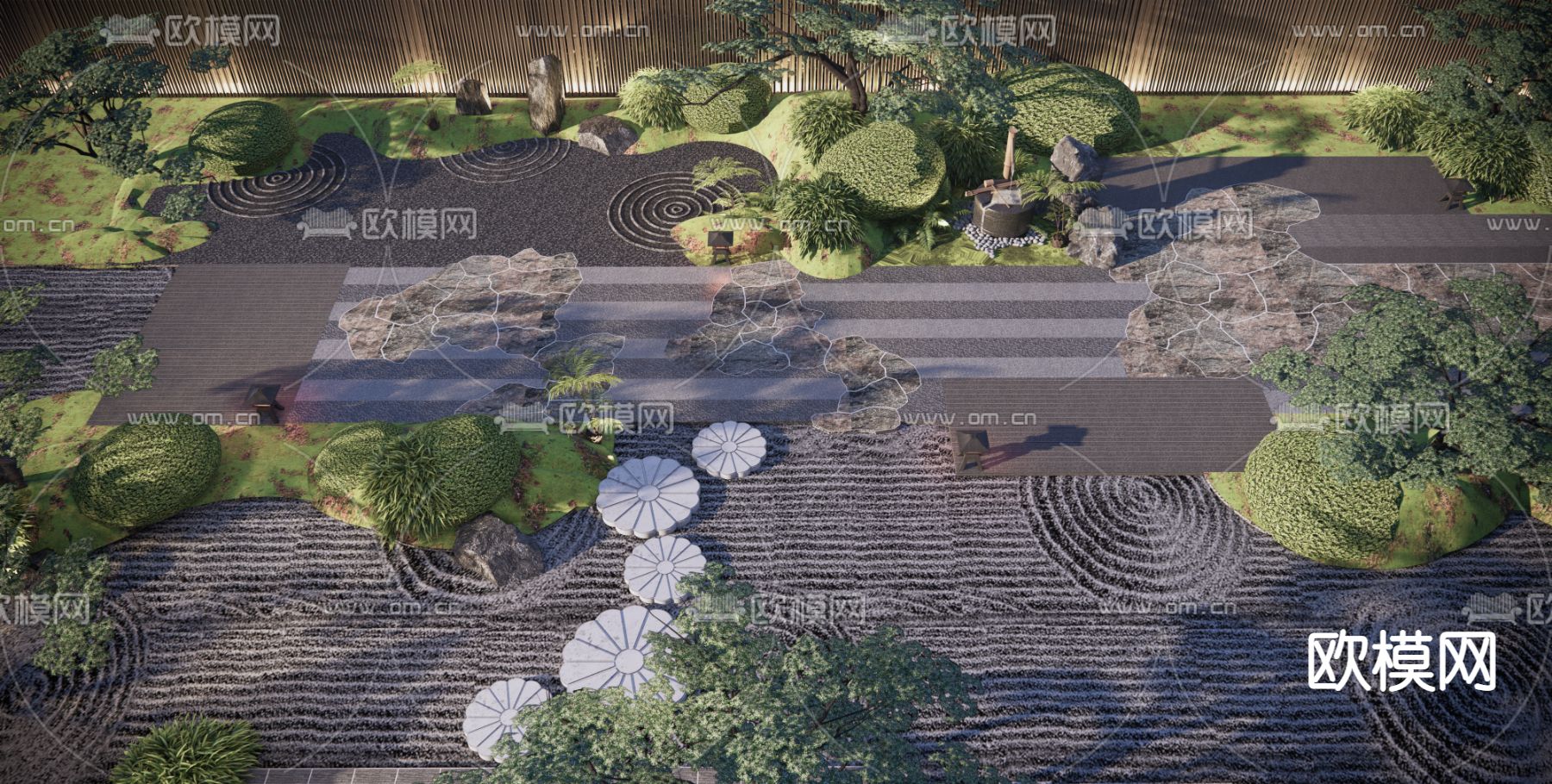 日式庭院su模型下载（渲染图1）