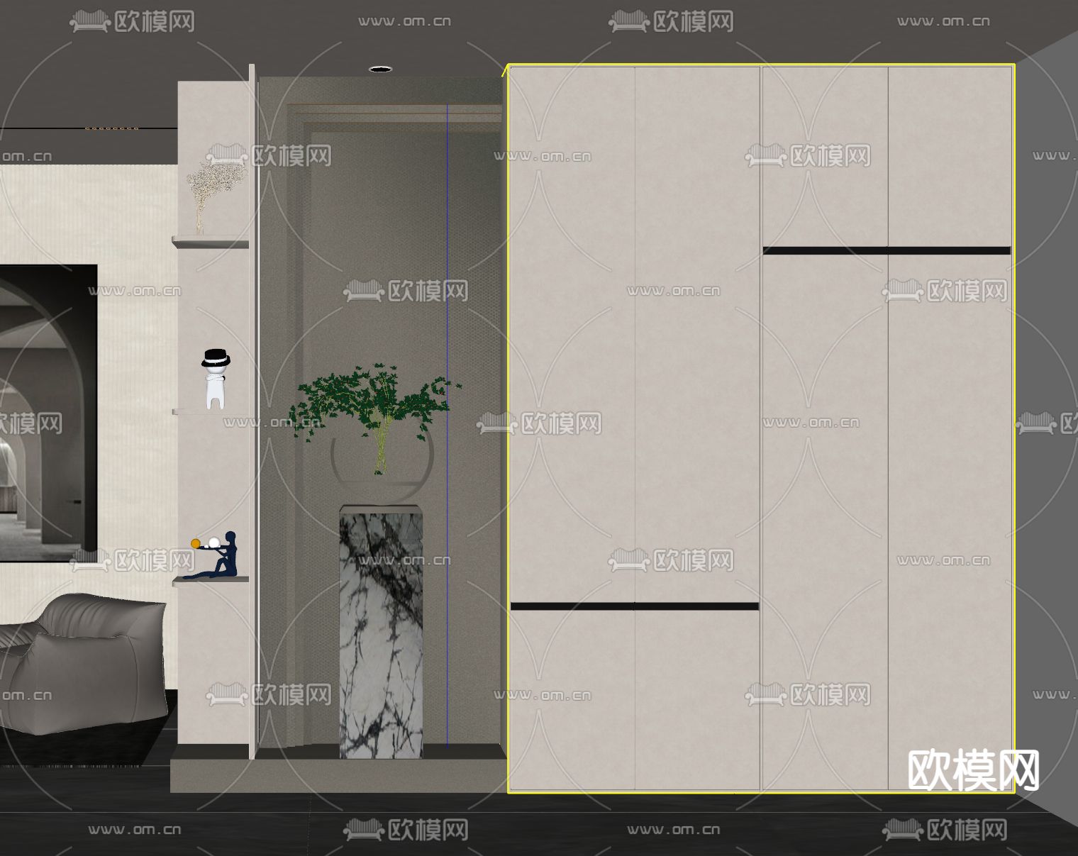 奶油风玄关 隔断su模型下载（渲染图2）