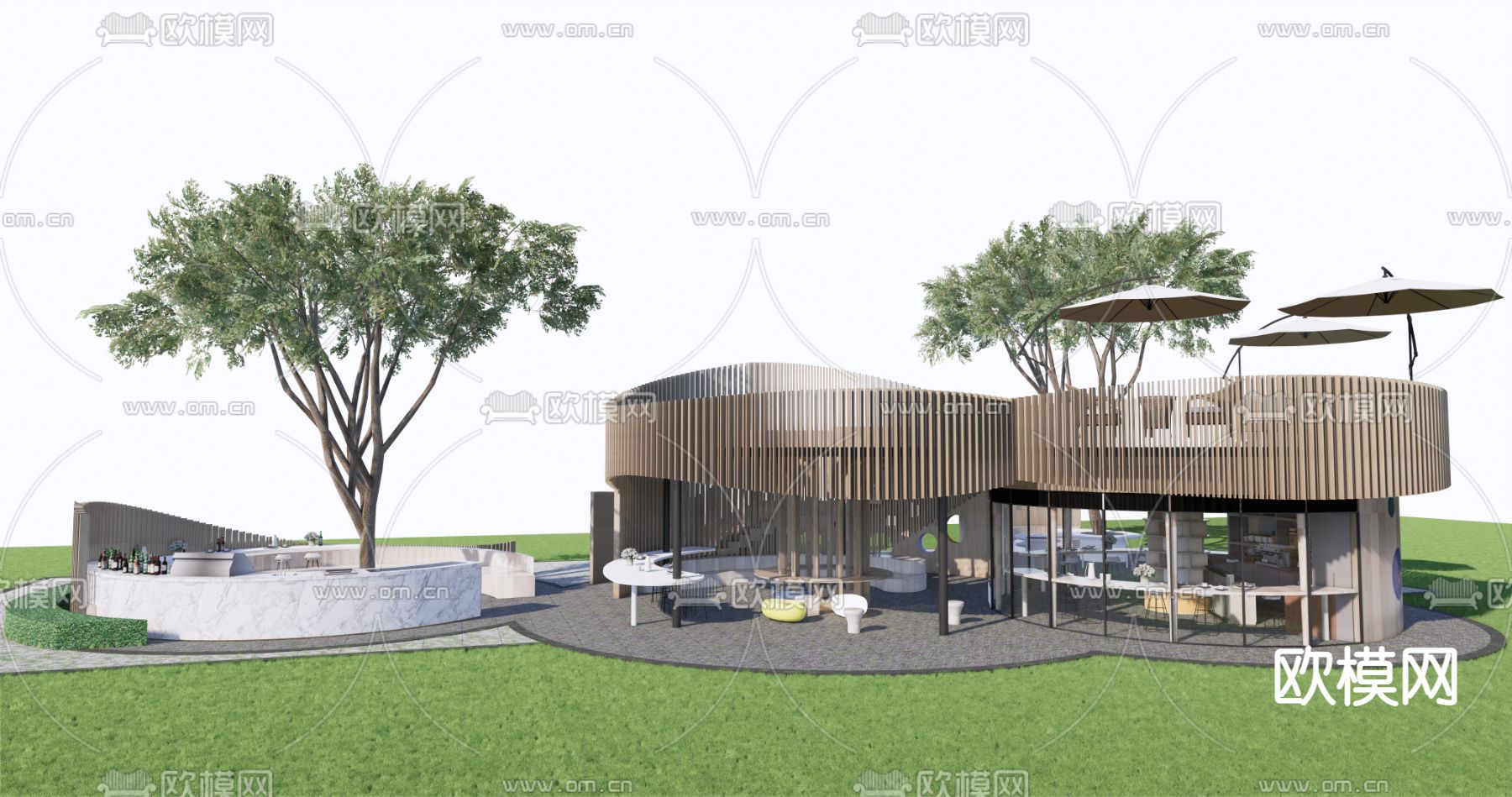 户外书吧外观su模型