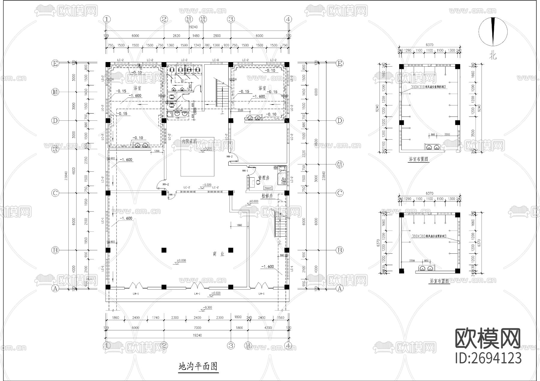 合院型带商业民舍全套建筑cad施工图下载（渲染图2）