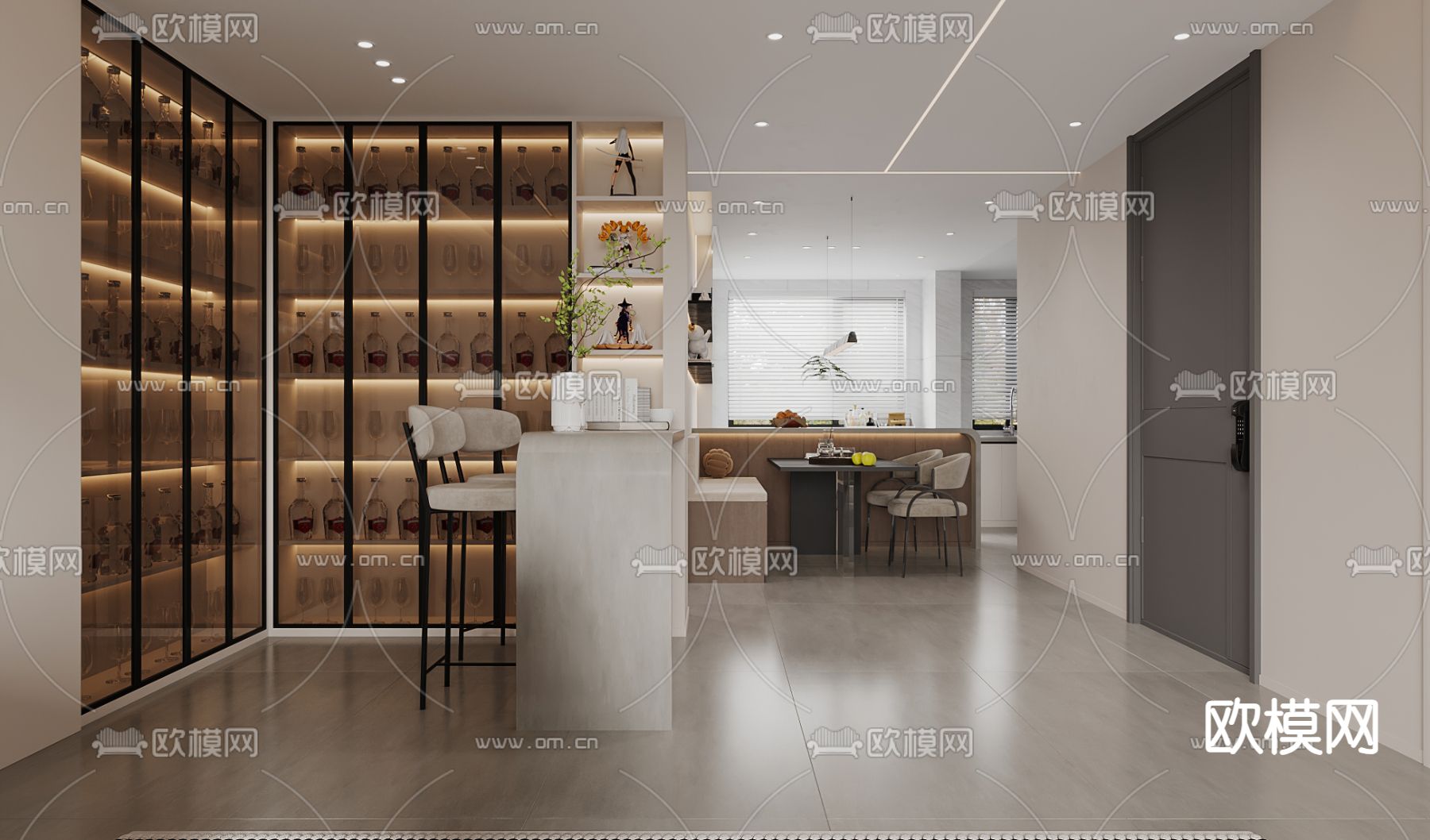 现代客餐厅3d模型下载（渲染图2）