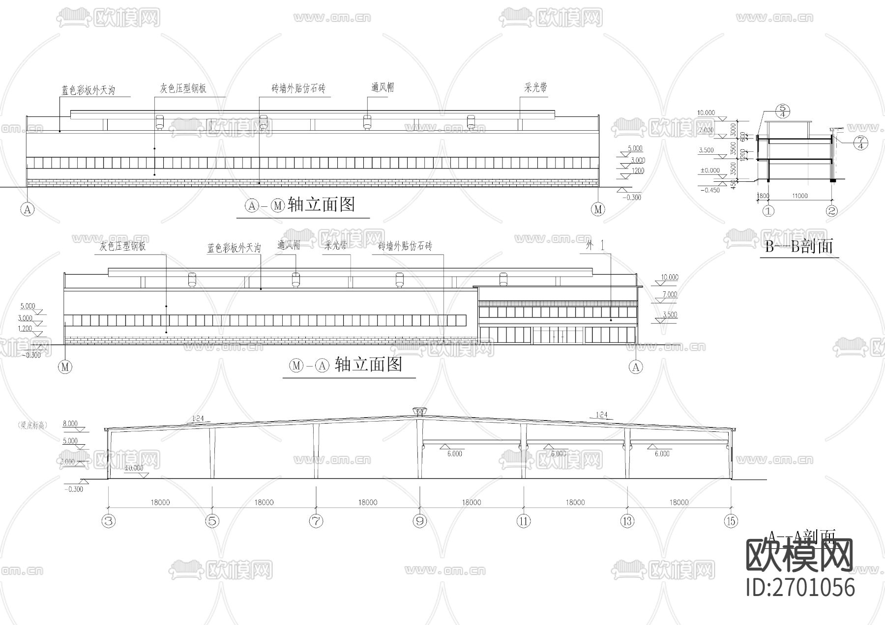 轻钢厂房建筑cad施工图下载（渲染图4）