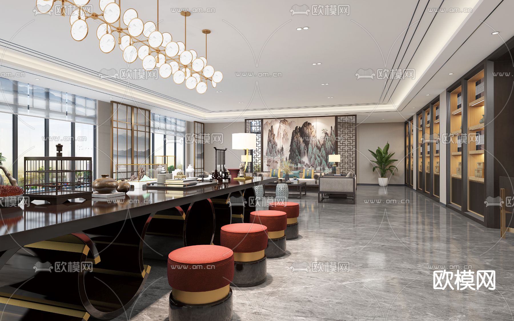 新中式会客室d模型下载（渲染图2）