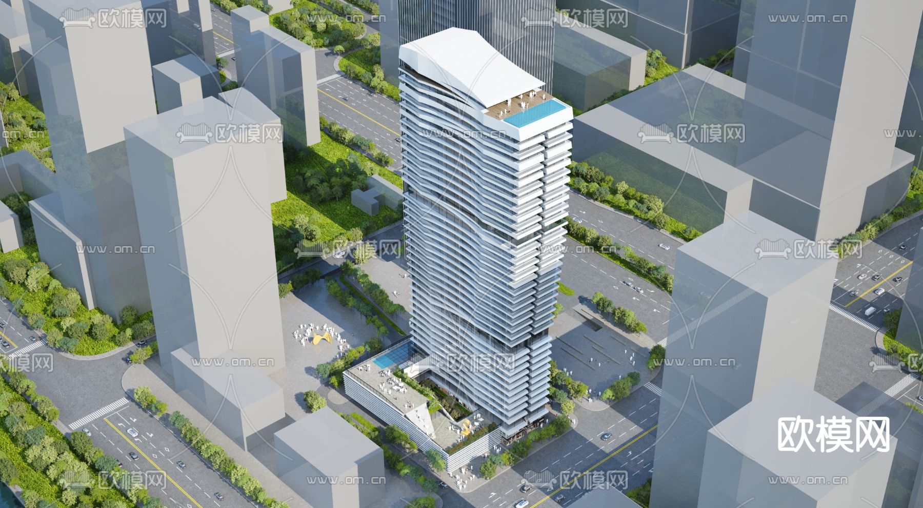 办公楼鸟瞰3d模型下载