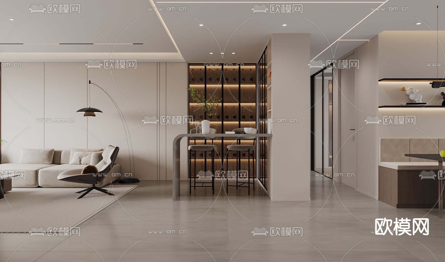 现代客餐厅3d模型下载（渲染图4）