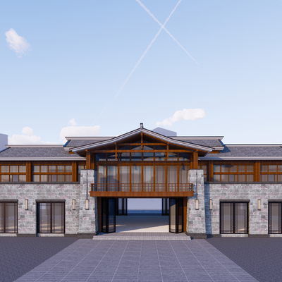  新中式仿古建筑su模型 