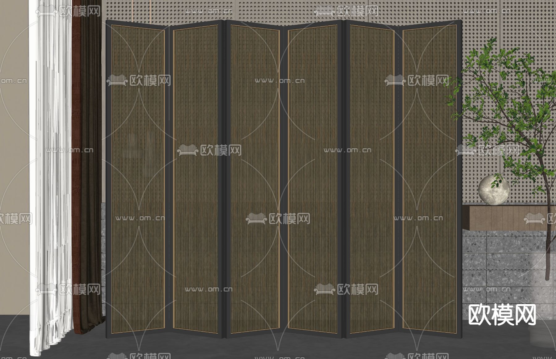 新中式屏风 隔断su模型下载（渲染图2）