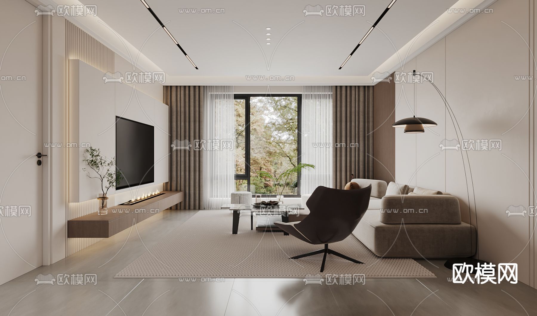 现代客餐厅3d模型下载（渲染图3）