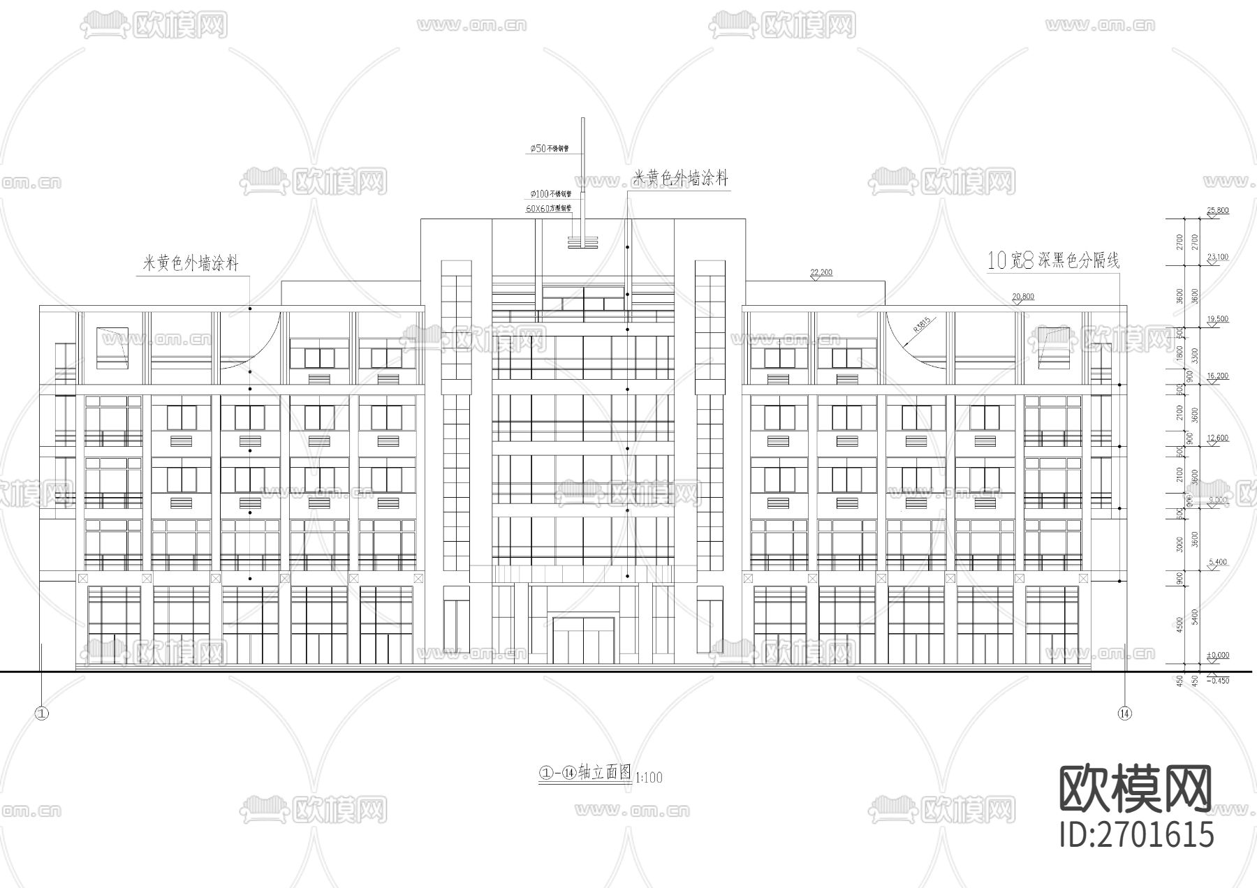 办公楼建筑cad施工图下载（渲染图1）