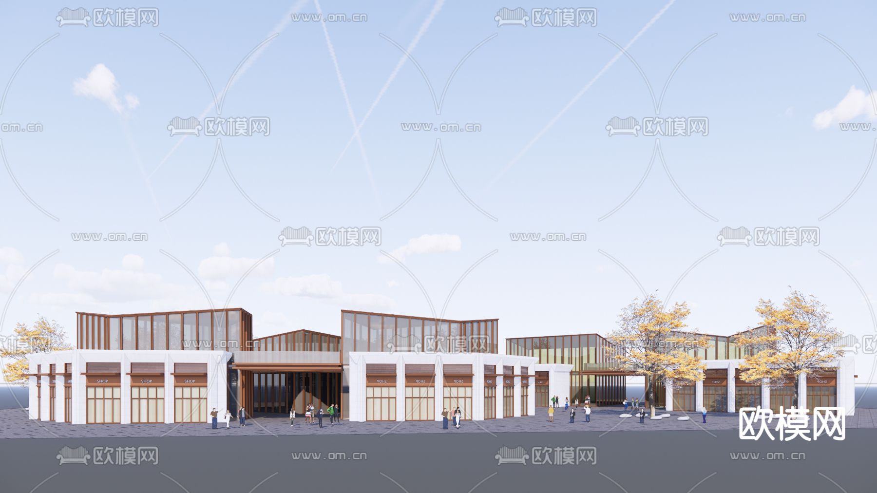 商业街建筑su模型下载（渲染图1）