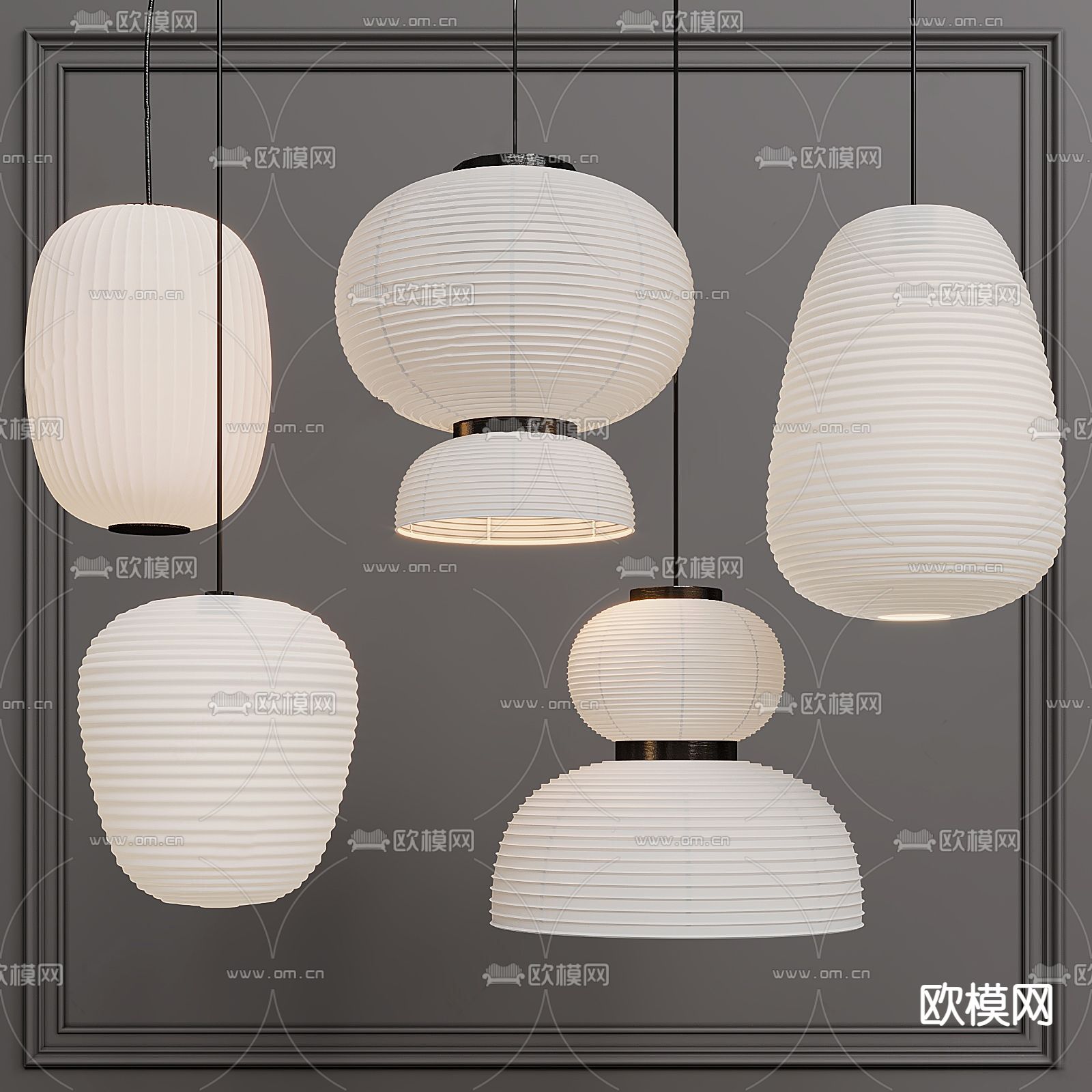 侘寂风吊灯 灯笼吊灯su模型下载（渲染图1）