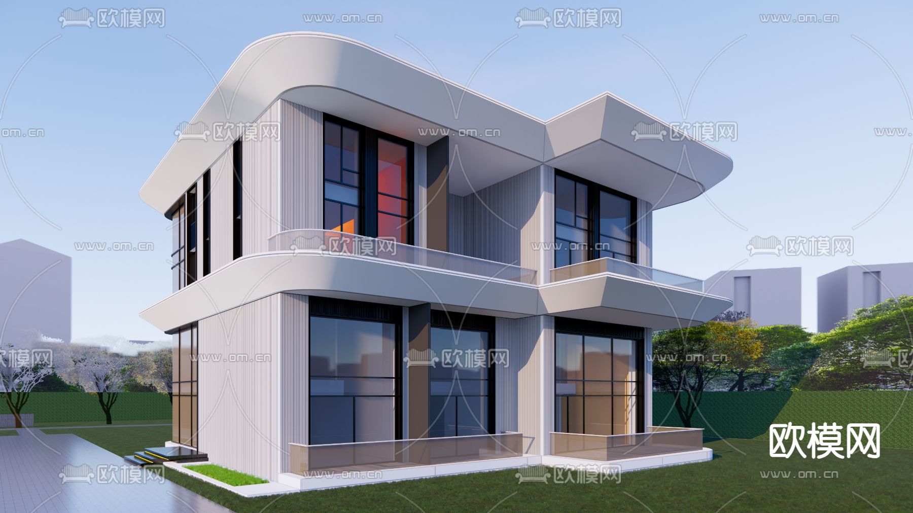 独栋别墅 外观su模型下载（渲染图1）