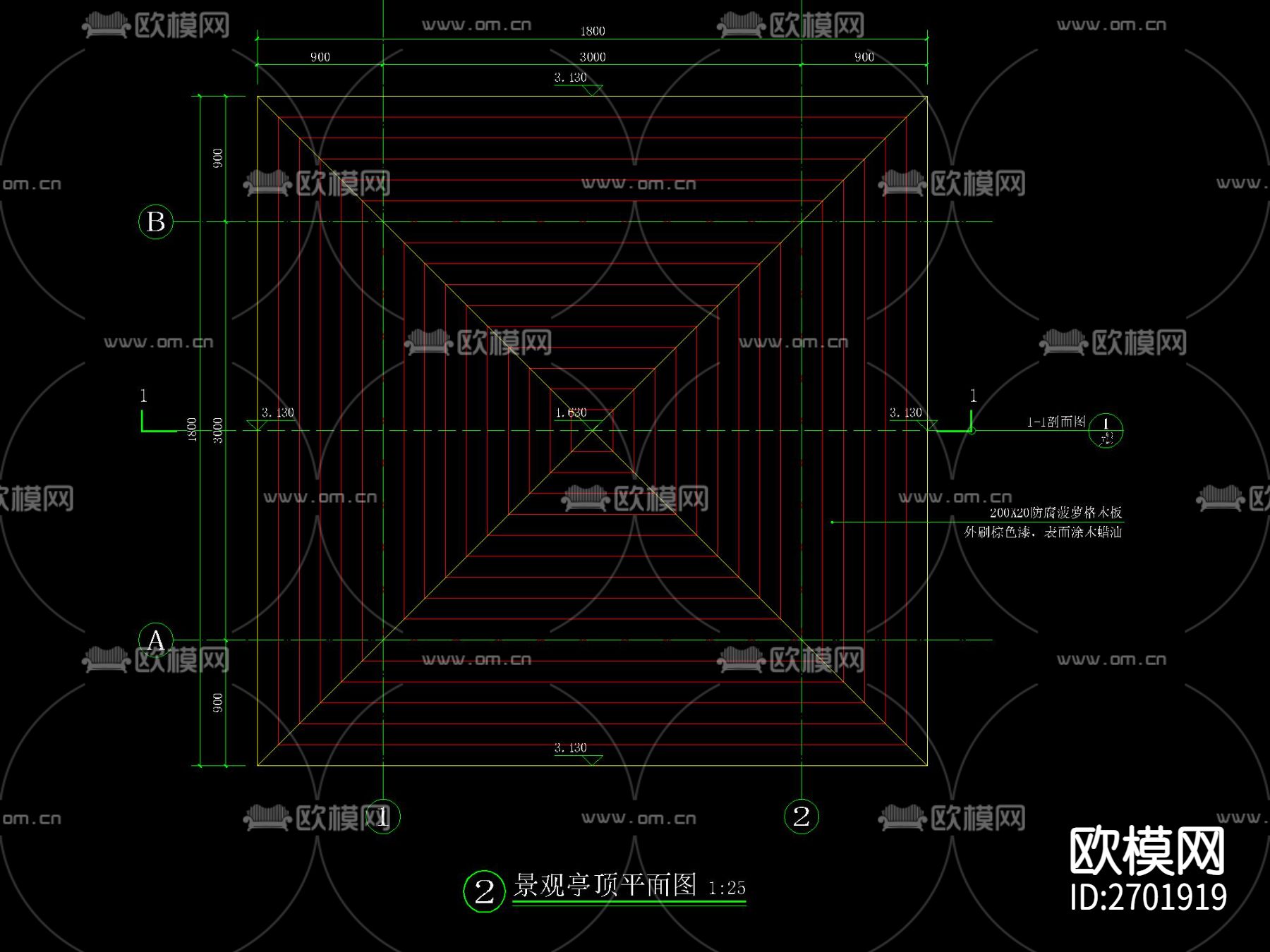 欧式木屋顶四角亭节点大样下载（渲染图7）